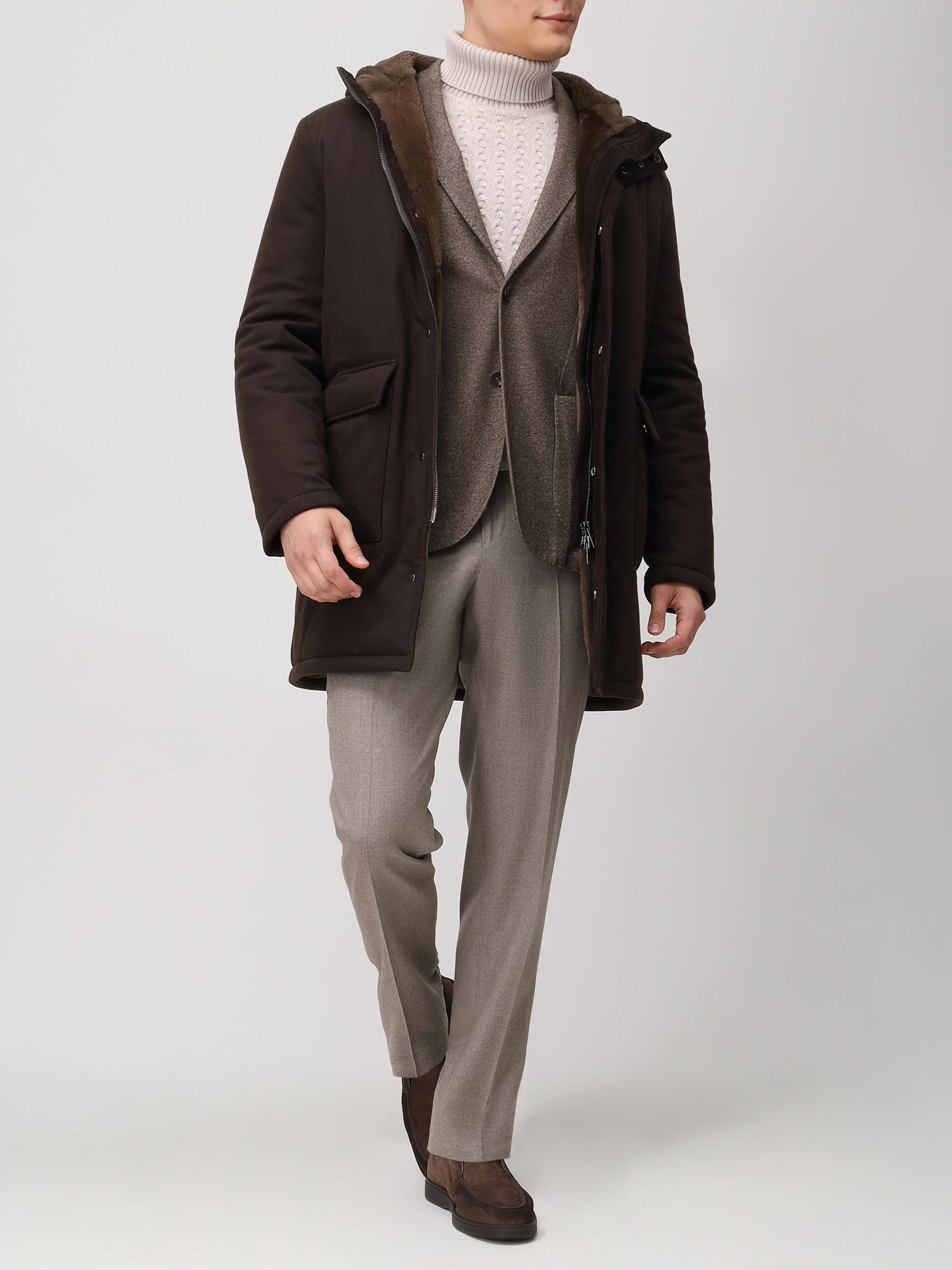 Парка кашемировая с мехом нутрии