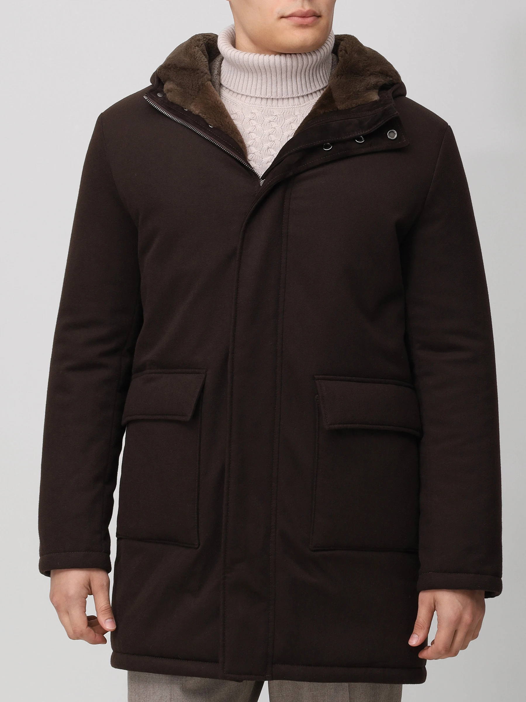 Парка кашемировая с мехом нутрии