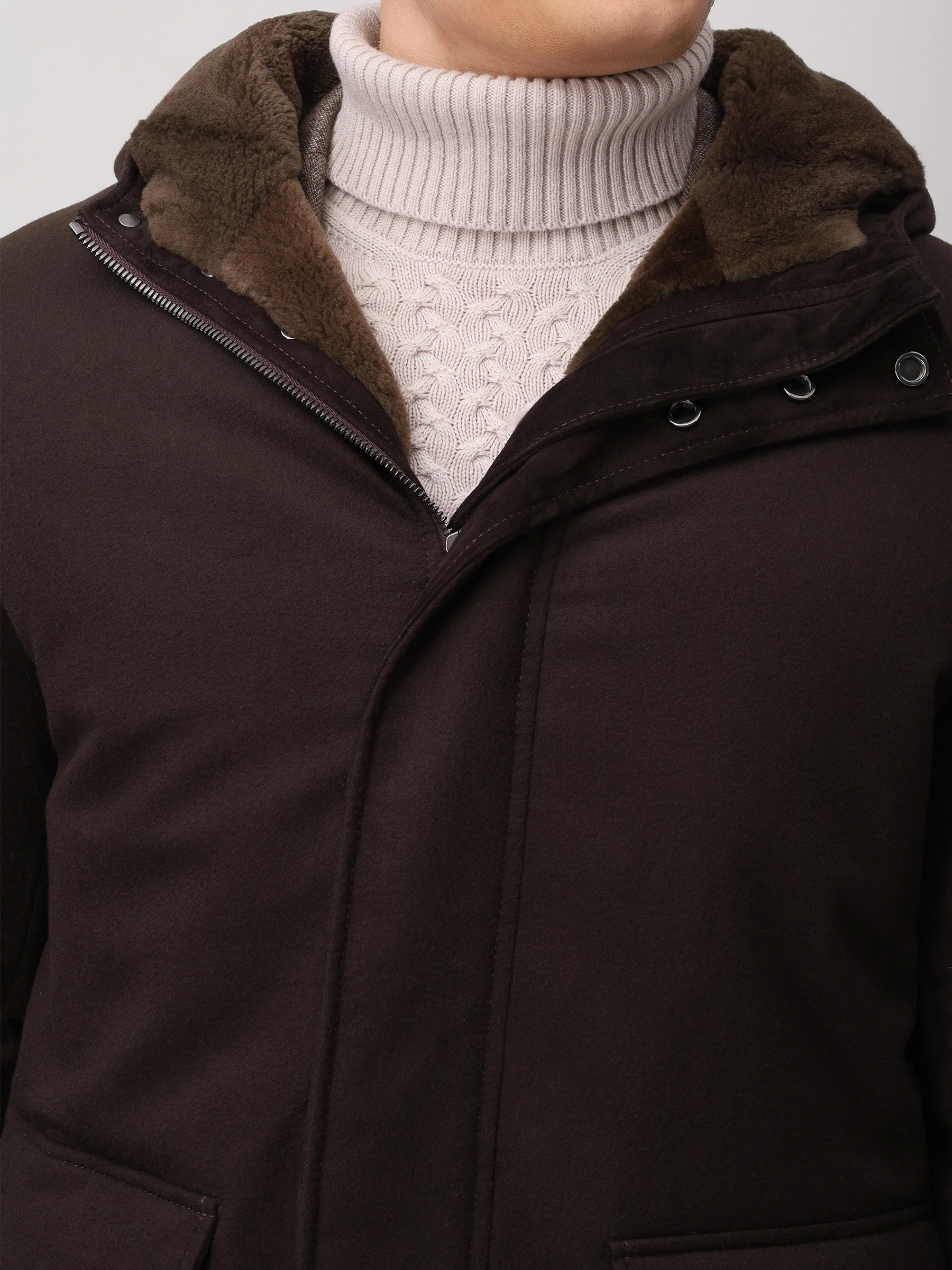 Парка кашемировая с мехом нутрии