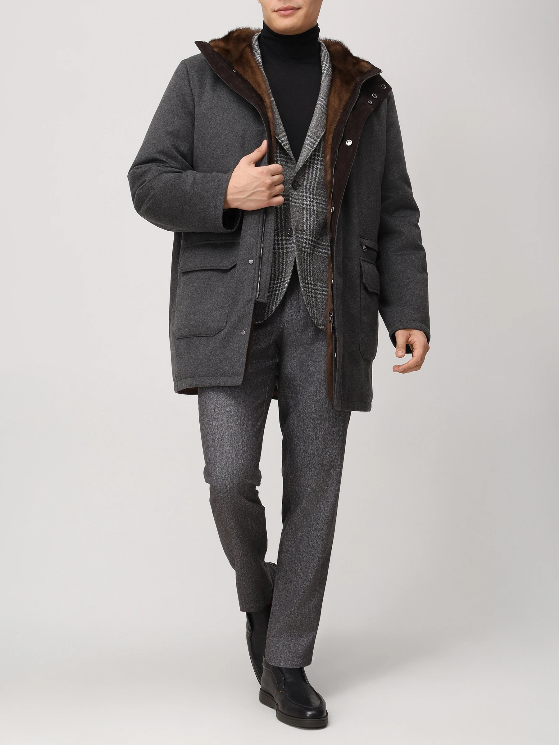 Парка кашемировая с мехом норки