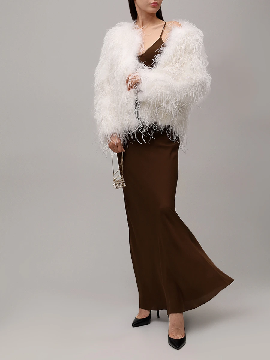 Жакет с отделкой из перьев