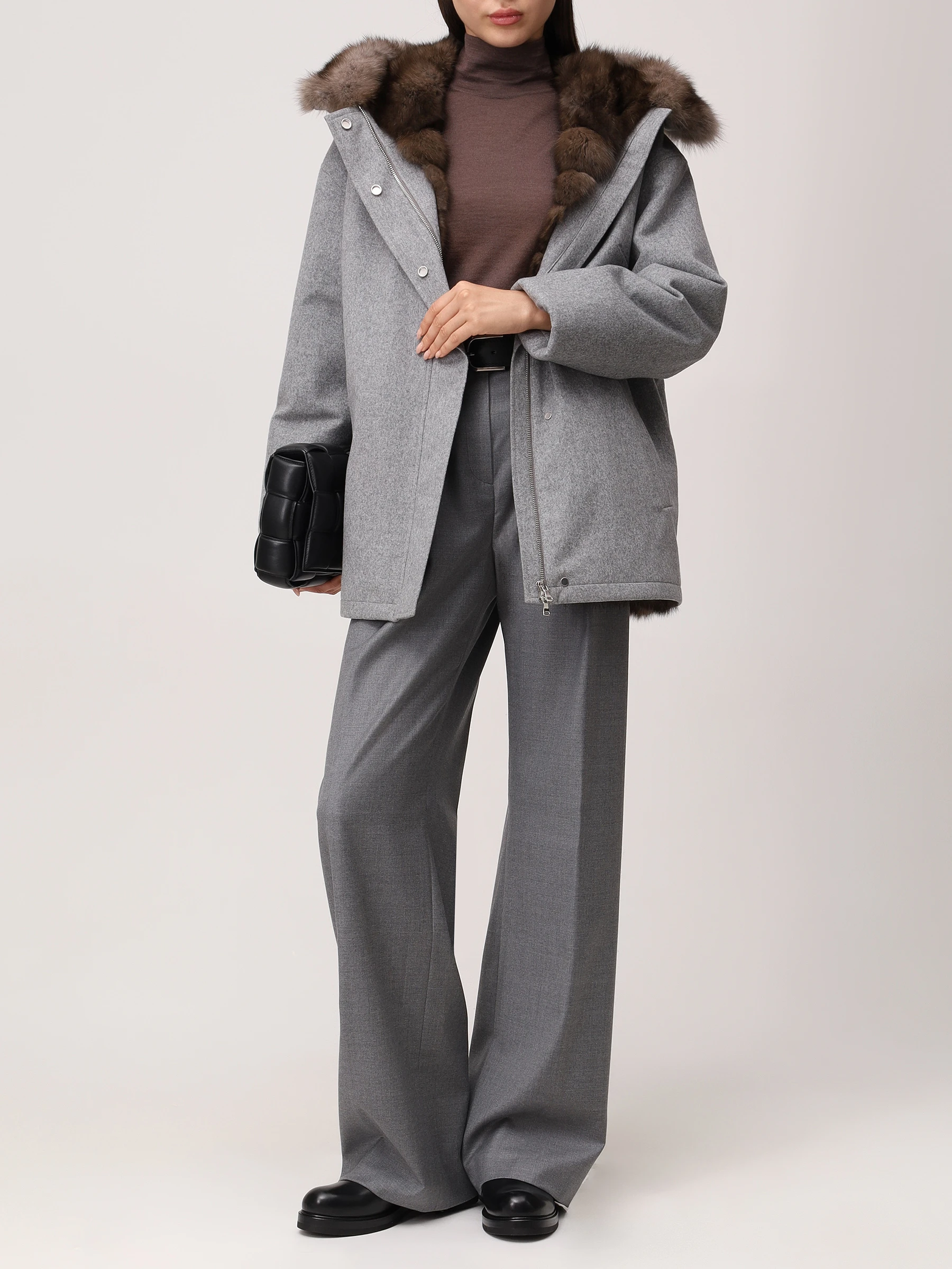 Парка шерстяная на соболином меху