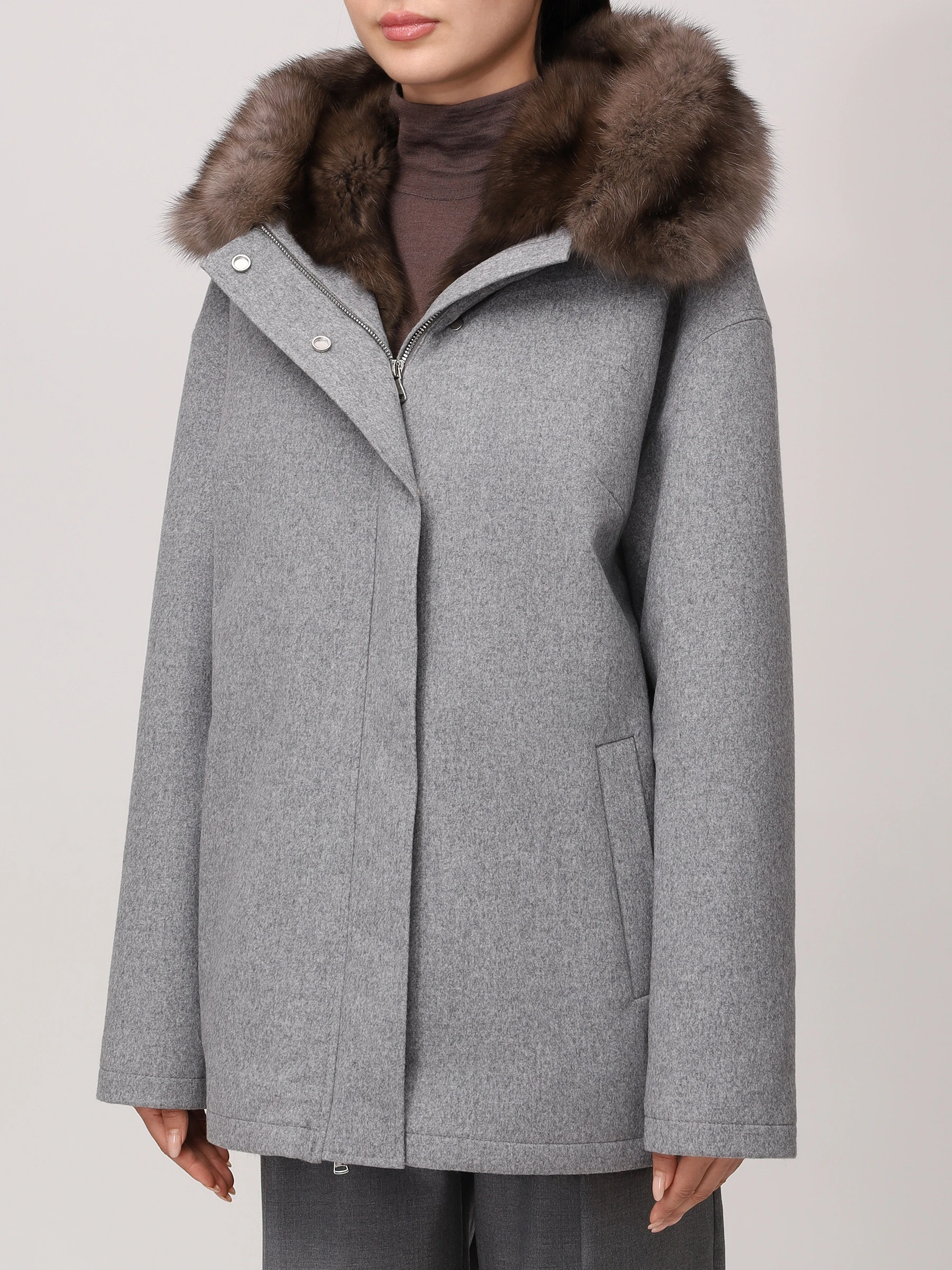 Парка шерстяная на соболином меху