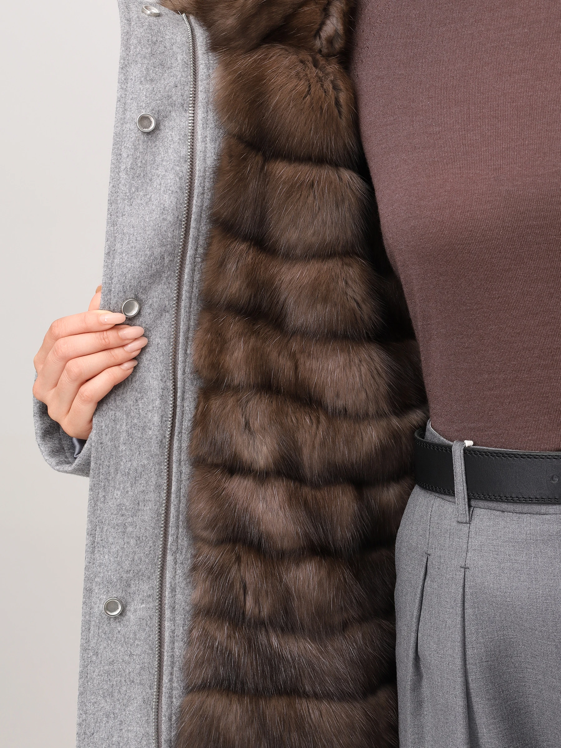 Парка шерстяная на соболином меху