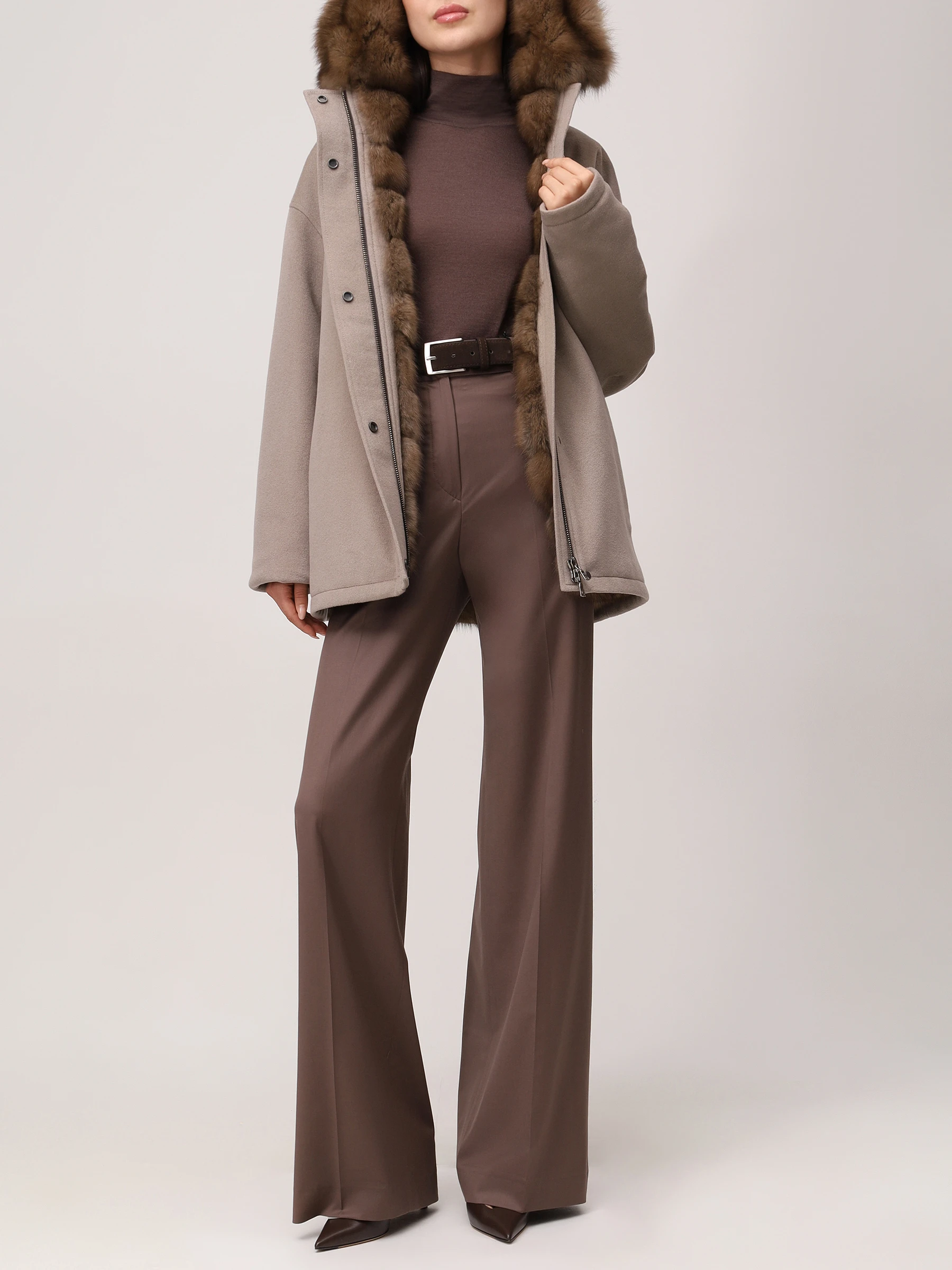 Парка шерстяная на соболином меху