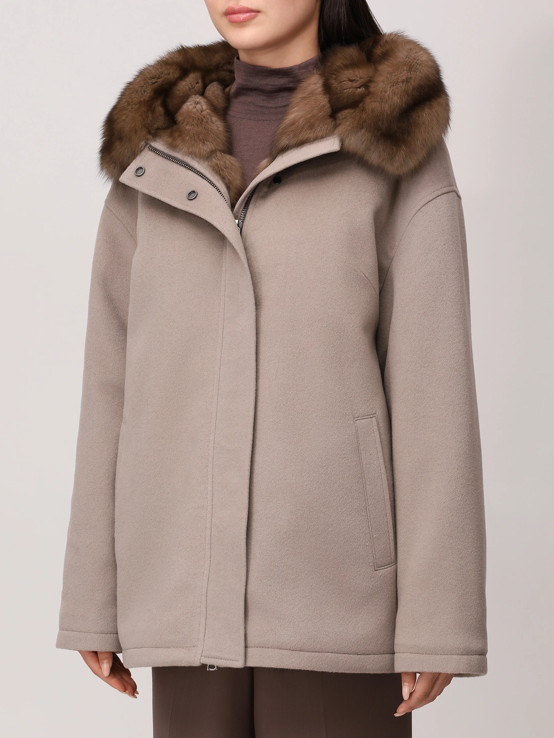 Парка шерстяная на соболином меху