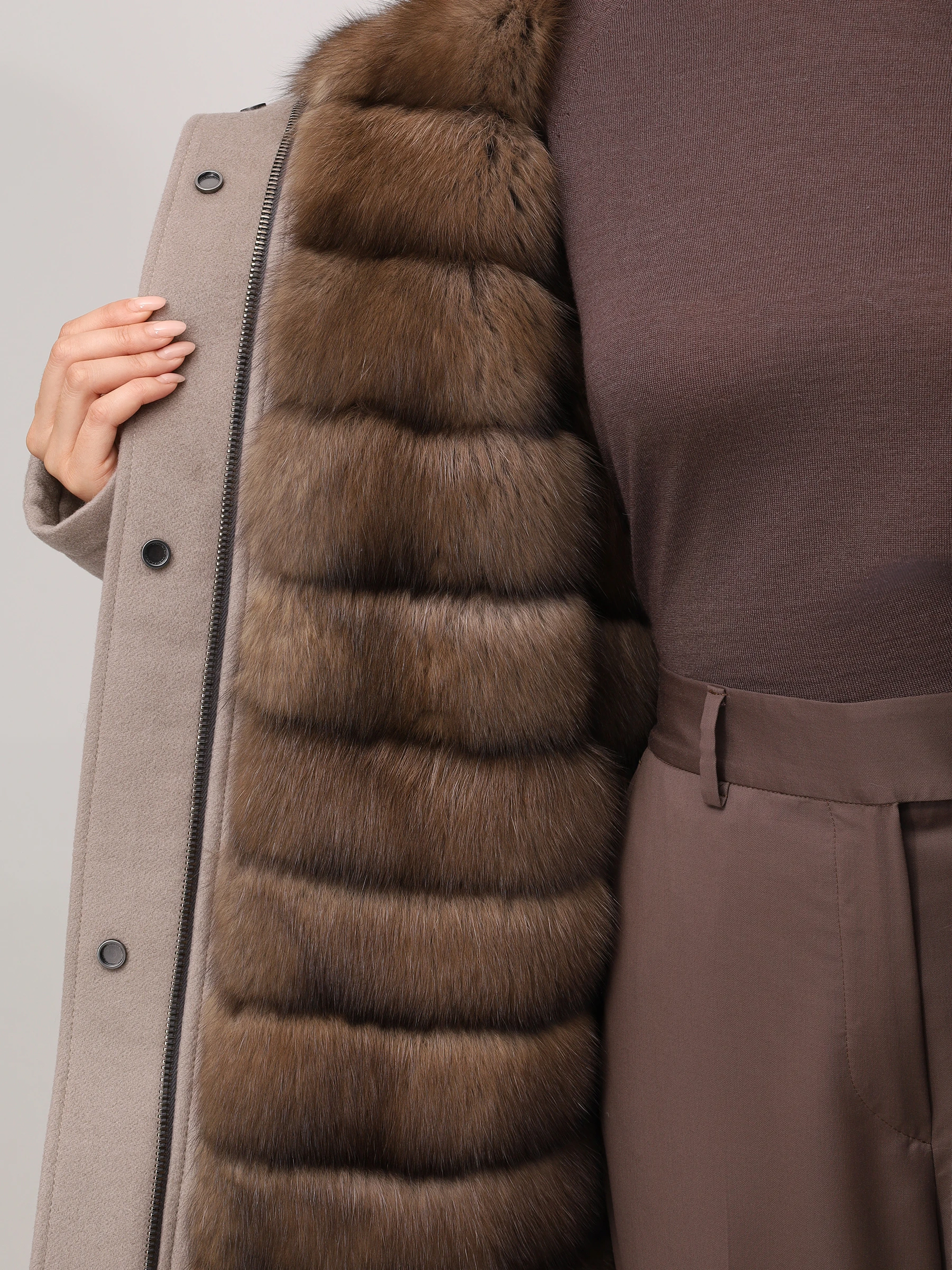 Парка шерстяная на соболином меху