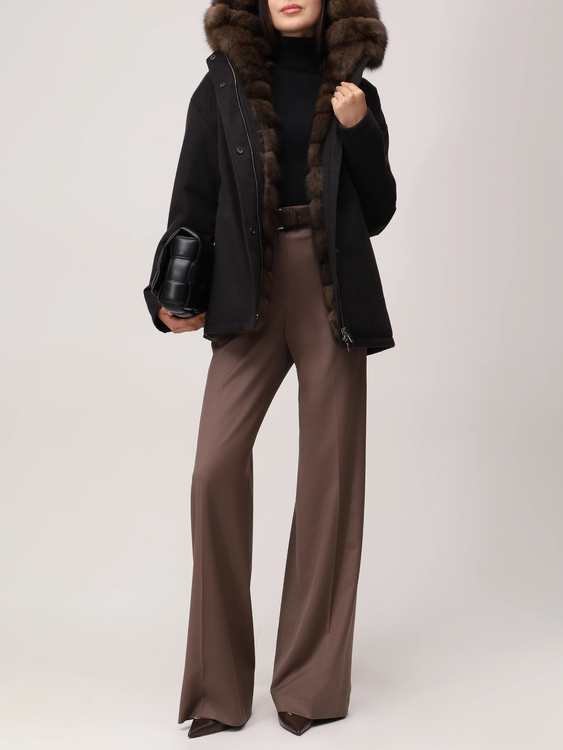 Парка шерстяная на соболином меху