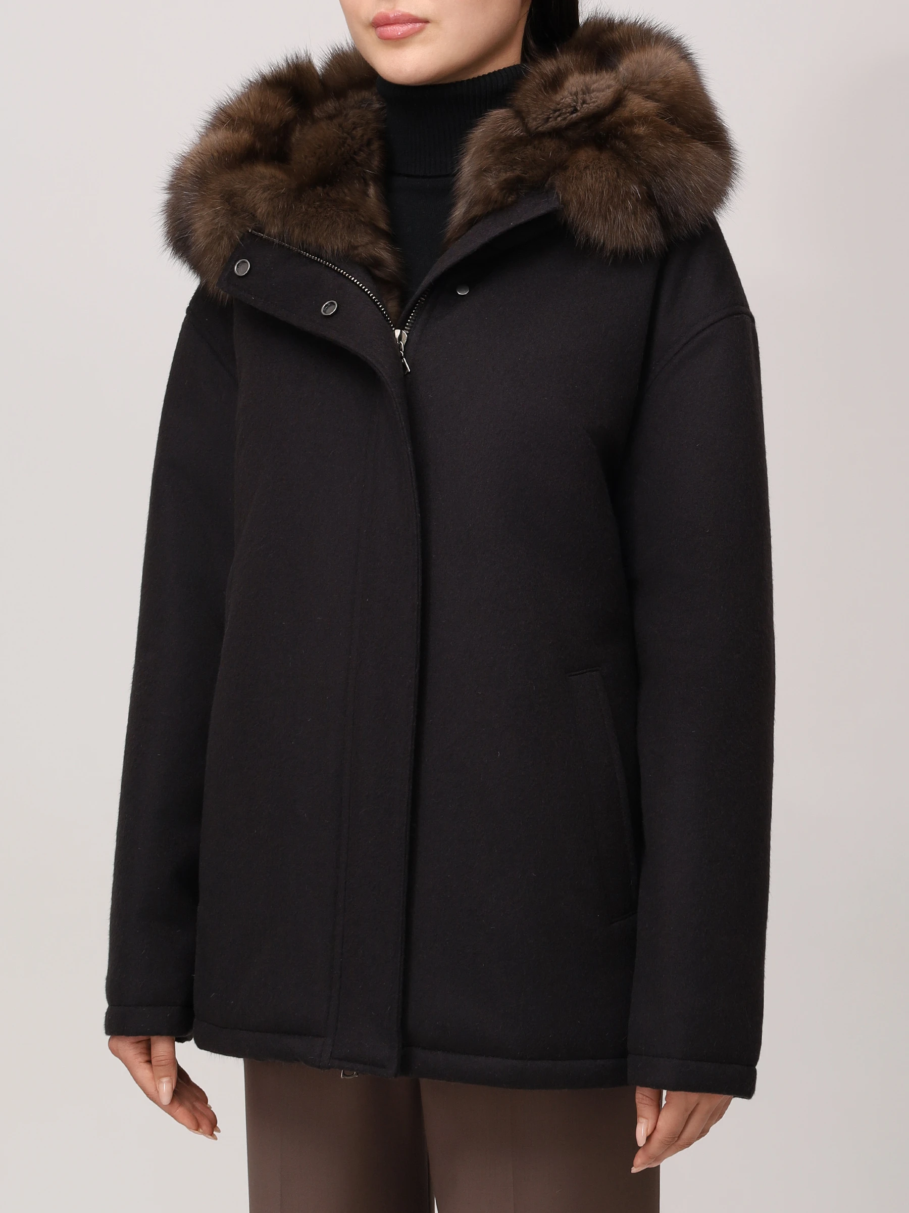 Парка шерстяная на соболином меху