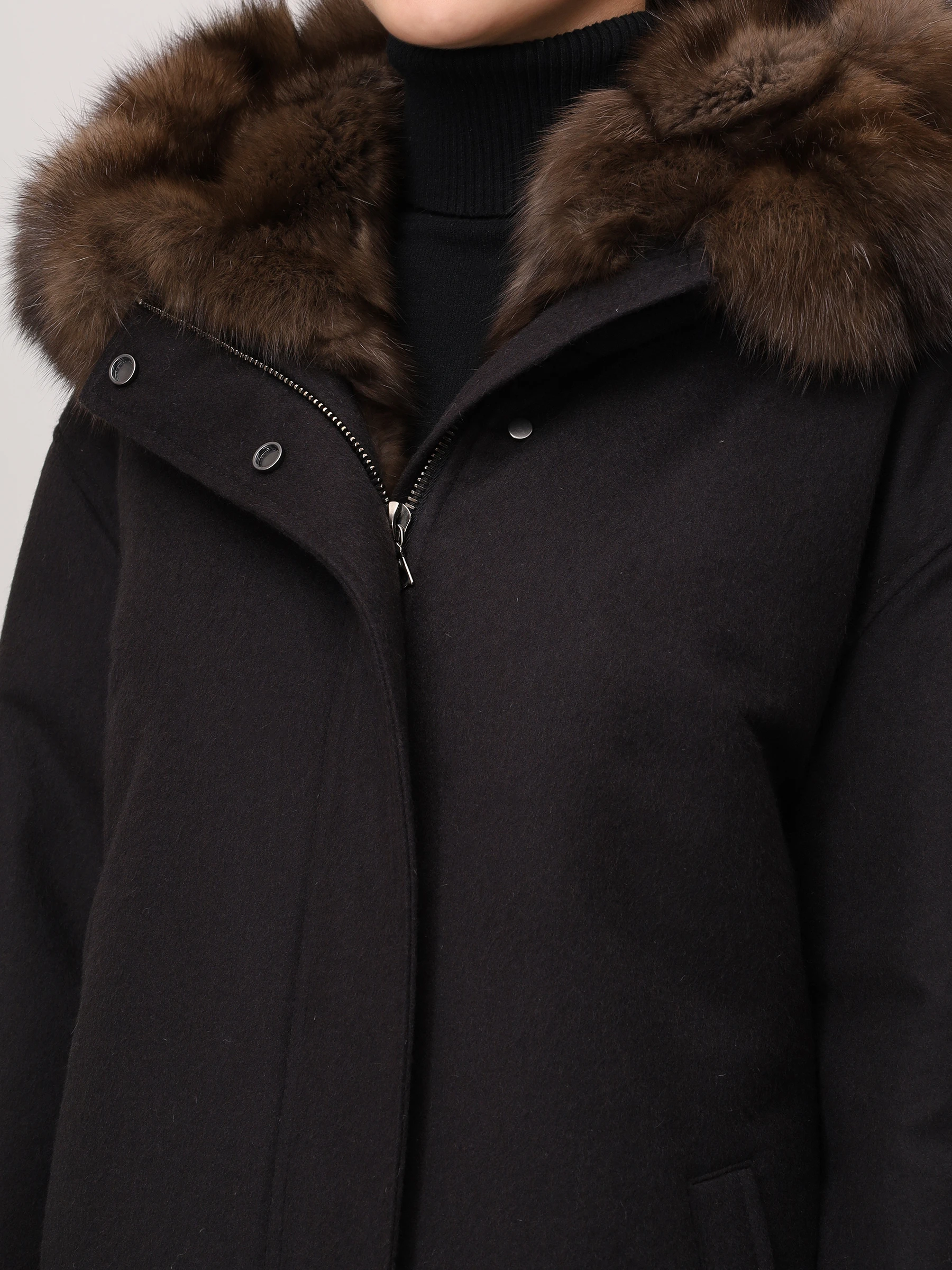 Парка шерстяная на соболином меху