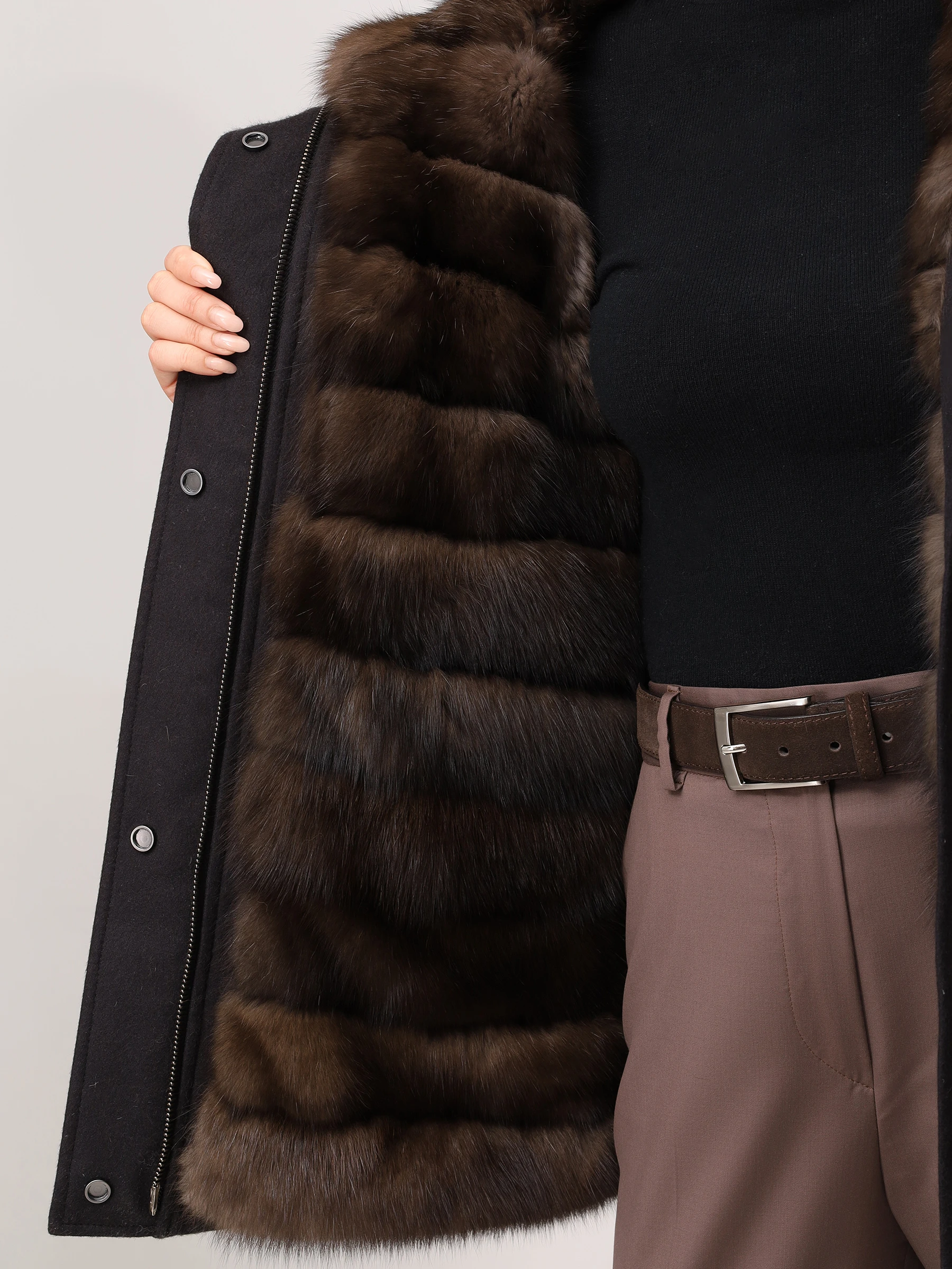 Парка шерстяная на соболином меху