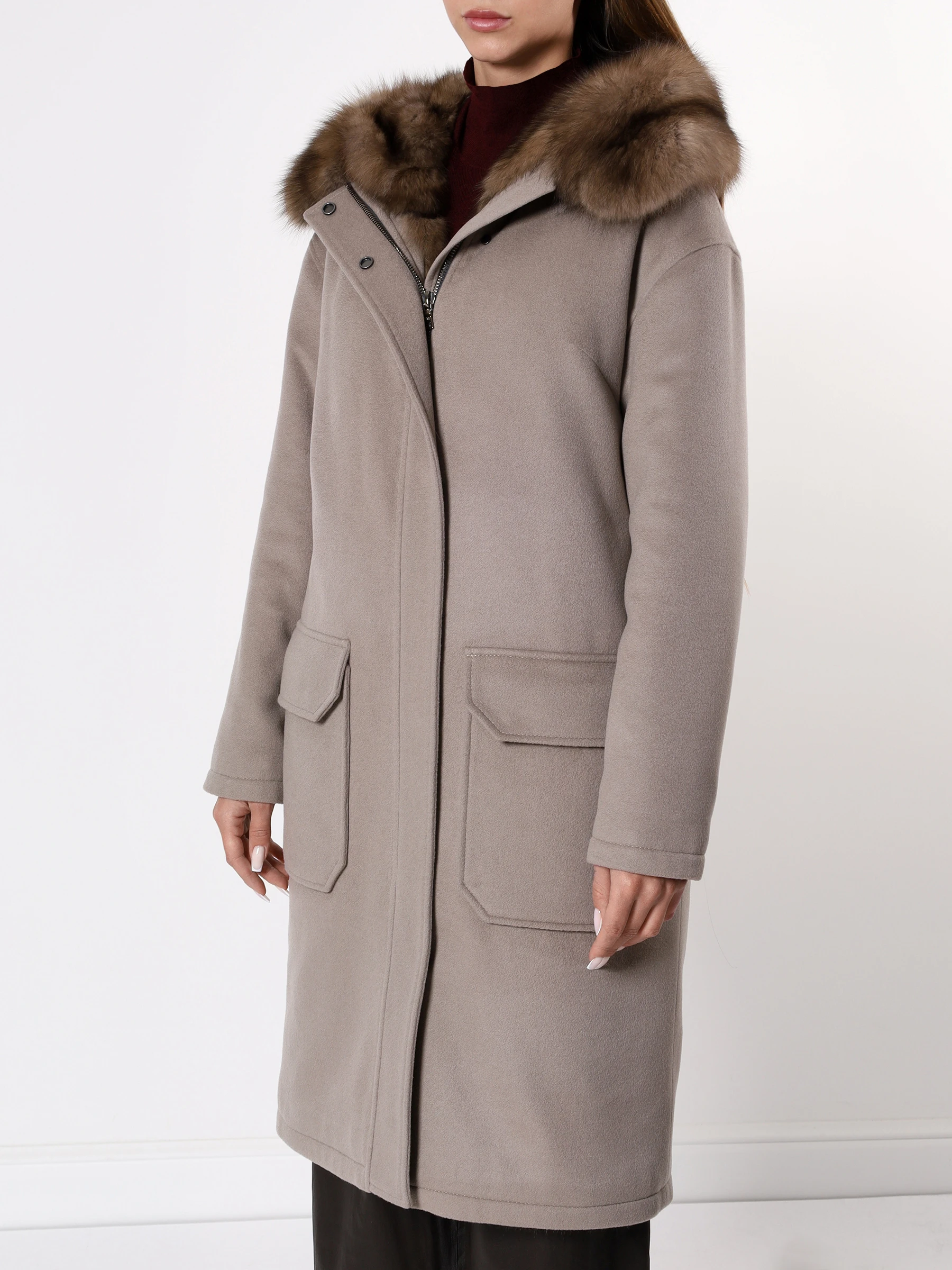 Парка кашемировая с подкладом из меха соболя