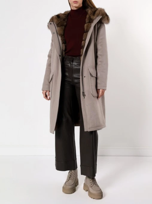Парка кашемировая с подкладом из меха соболя AMELI