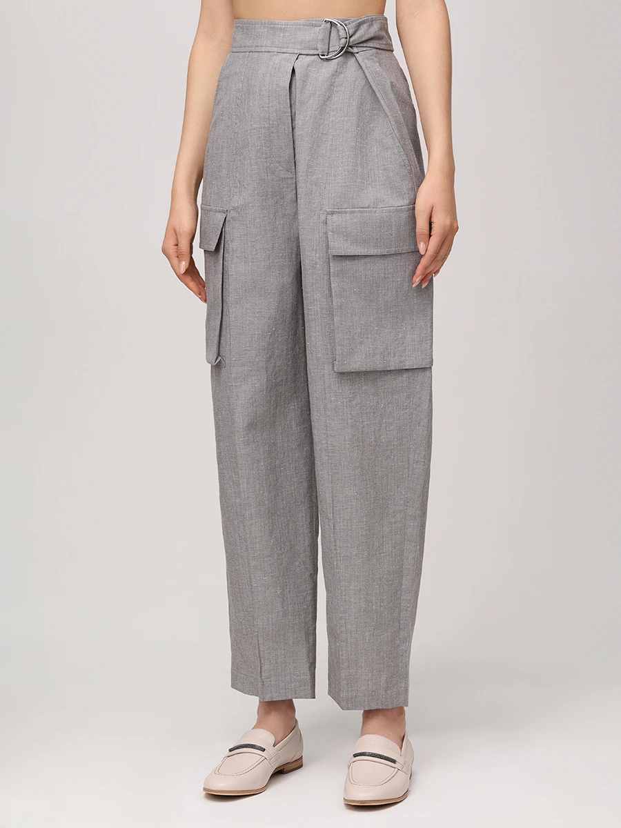 Брюки-карго из шерсти и льна