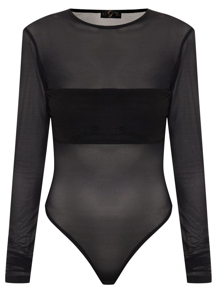 Боди в сетку со вставкой из замши