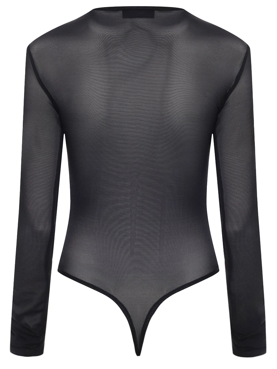 Боди в сетку со вставкой из кожи