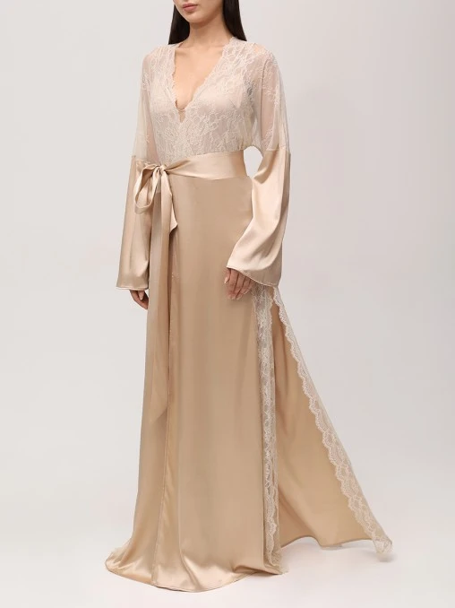 Халат из шелка и кружева C.ALLA