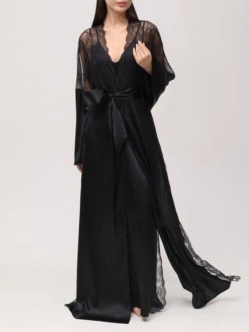 Халат из шелка и кружева C.ALLA