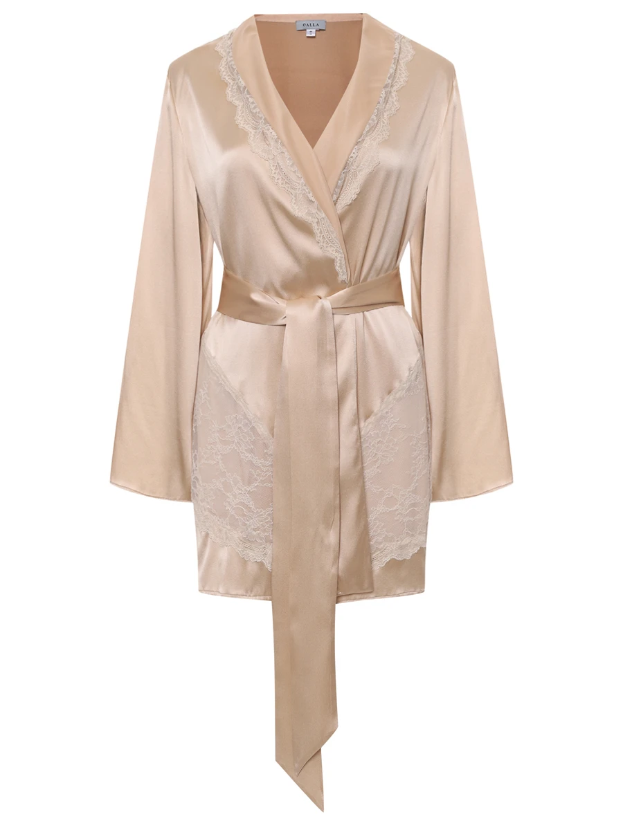 Халат шелковый с кружевом