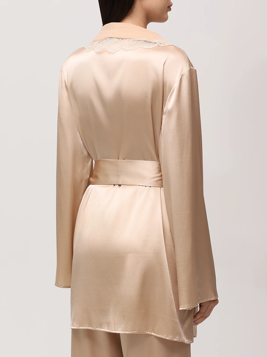 Халат шелковый с кружевом