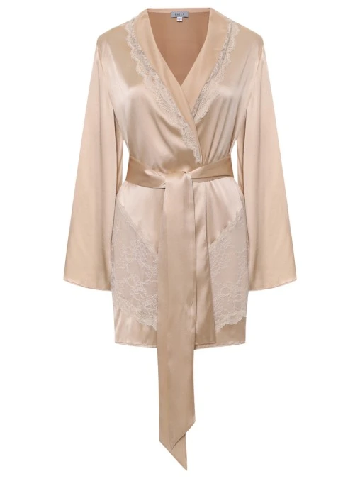 Халат шелковый с кружевом C.ALLA