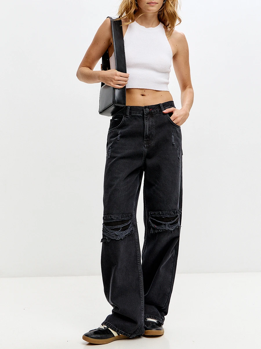 Джинсы Shirdi Loose 02 Vintage Black Distressed хлопковые