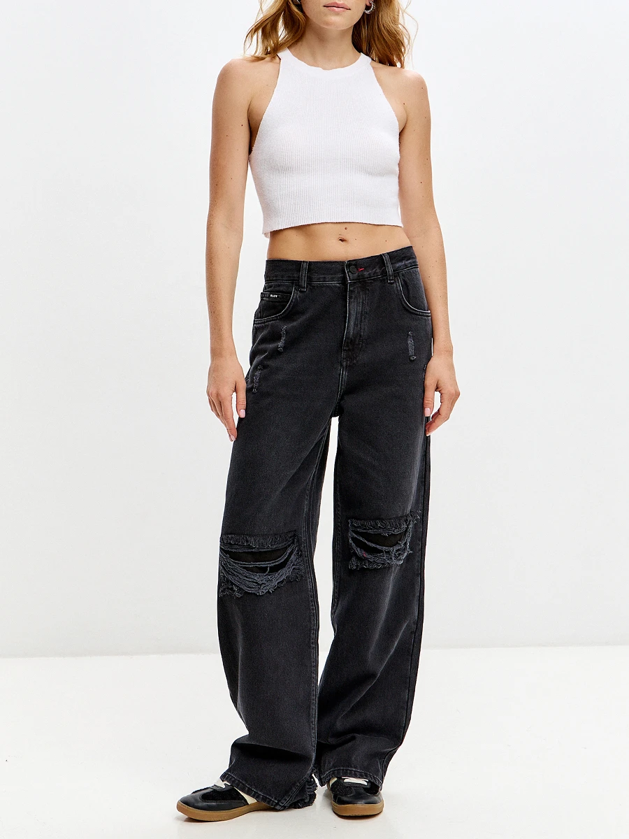 Джинсы Shirdi Loose 02 Vintage Black Distressed хлопковые