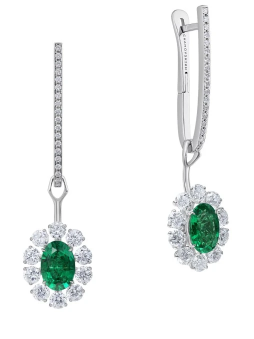 Серьги из белого золота с изумрудами и бриллиантами CHAMOVSKIKH JEWELLERY HOUSE