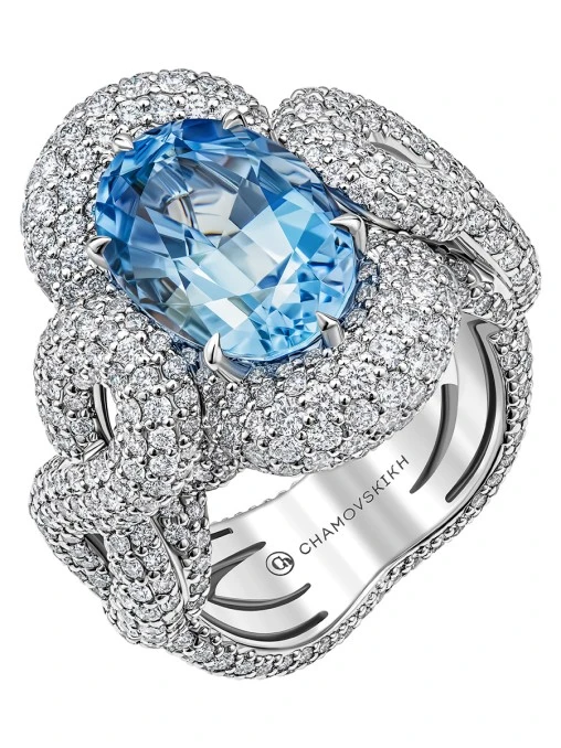 Кольцо из белого золота с аквамарином и бриллиантами CHAMOVSKIKH JEWELLERY HOUSE