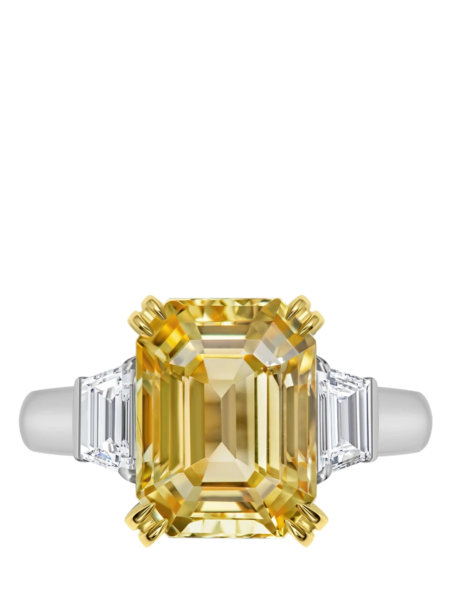 Кольцо из белого золота с желтым сапфиром и бриллиантами