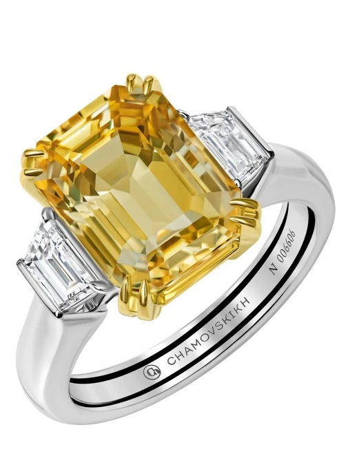 Кольцо из белого золота с желтым сапфиром и бриллиантами CHAMOVSKIKH JEWELLERY HOUSE