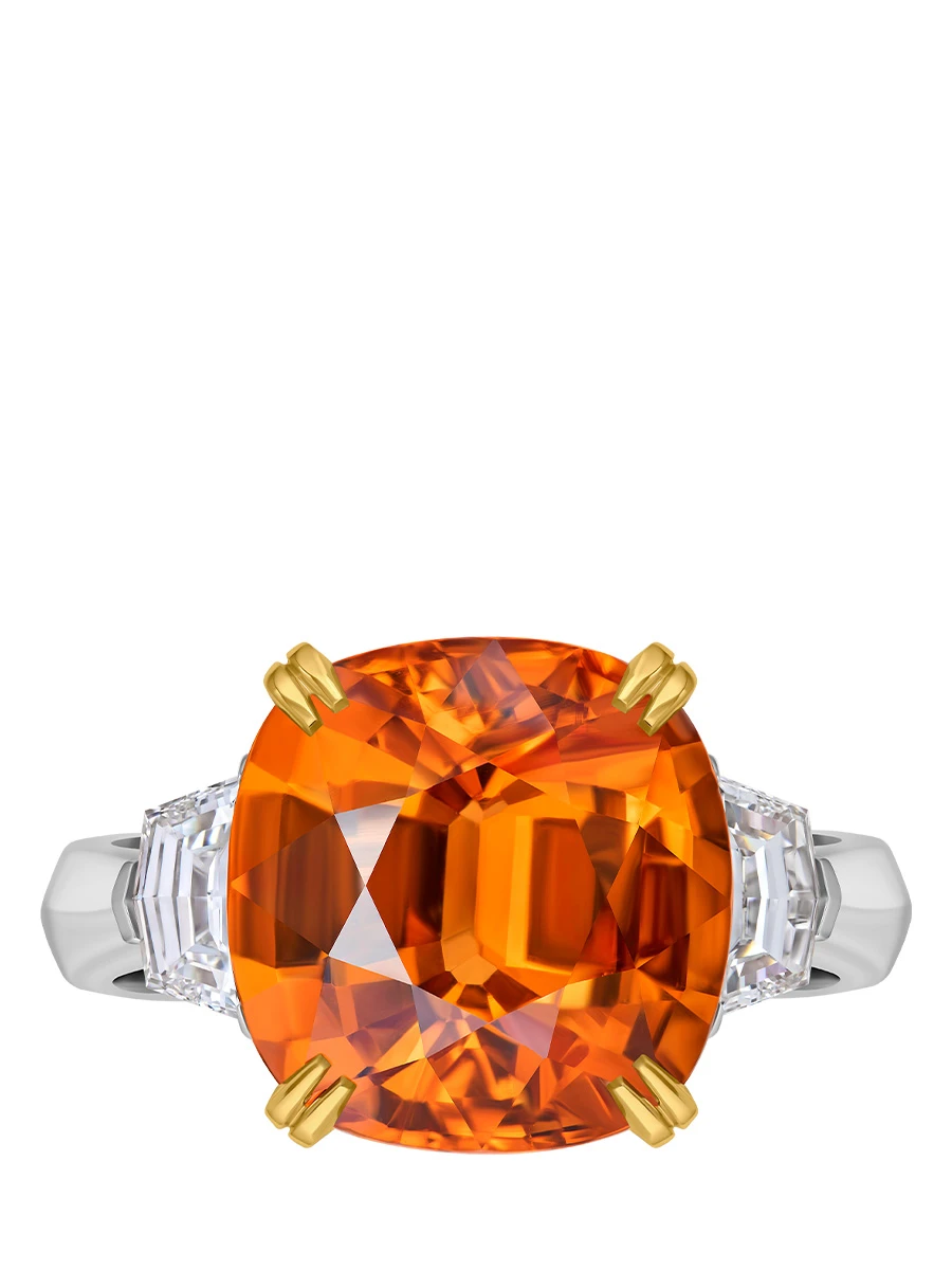 Кольцо из белого золота со спессартином и бриллиантами