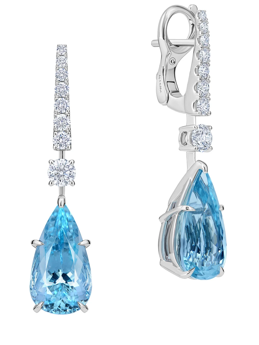 Серьги белого золота из с аквамаринами и бриллиантами