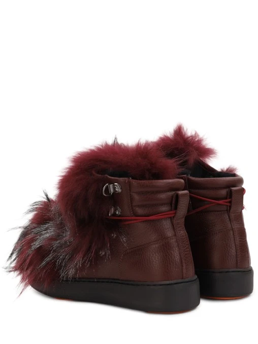 Ботинки кожаные с мехом енота SANTONI