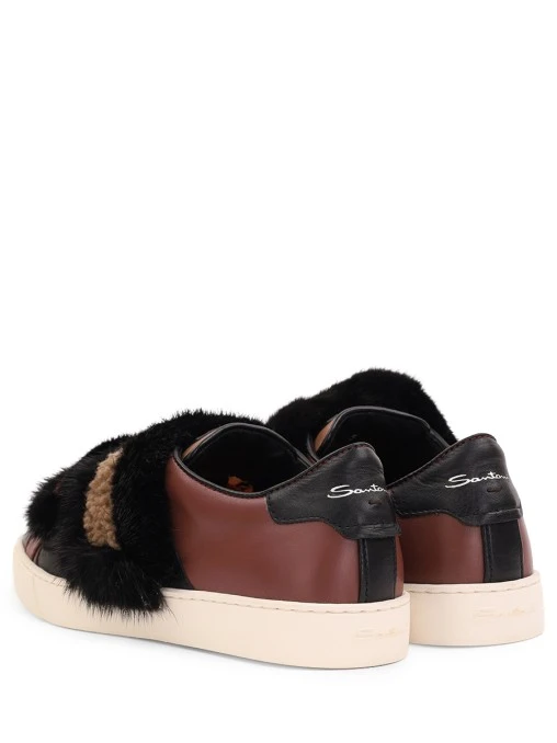 Слипоны кожаные с мехом SANTONI