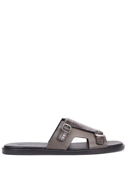 Шлепанцы с отделкой из кожи аллигатора SANTONI