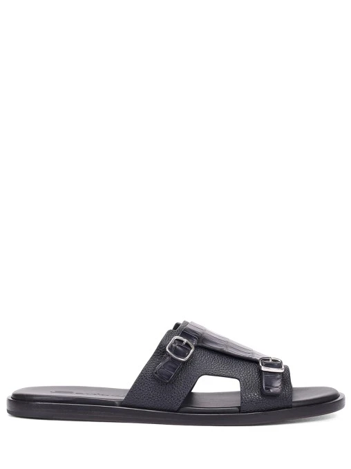 Шлепанцы с отделкой из кожи аллигатора SANTONI
