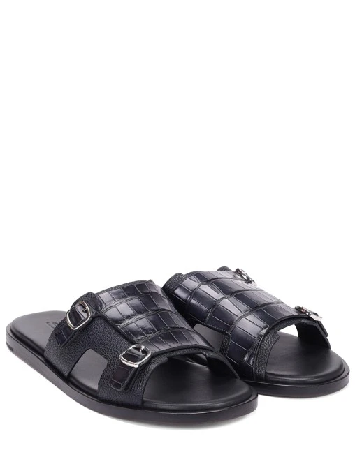 Шлепанцы с отделкой из кожи аллигатора SANTONI