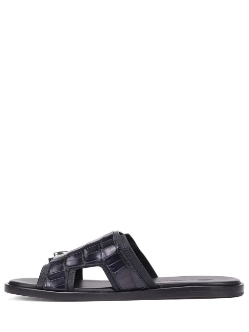 Шлепанцы с отделкой из кожи аллигатора SANTONI