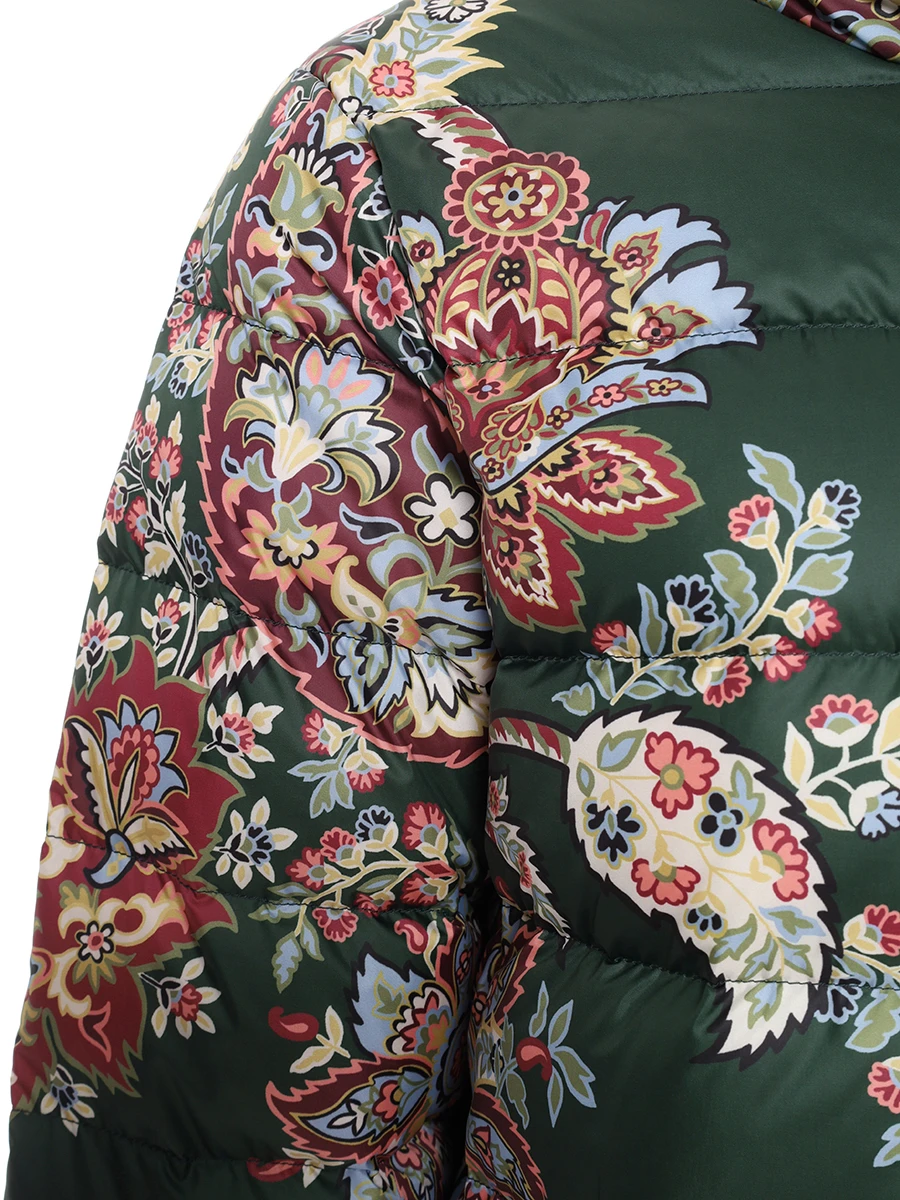 Пуховик стеганый с принтом