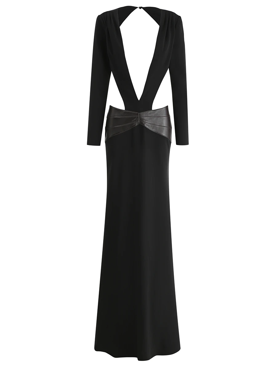 Платье из вискозы и кожи