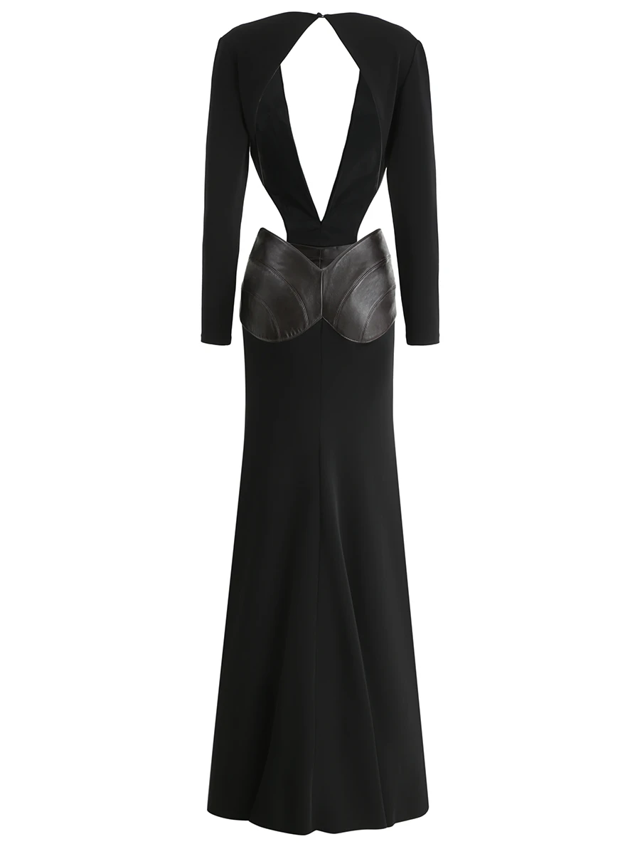 Платье из вискозы и кожи