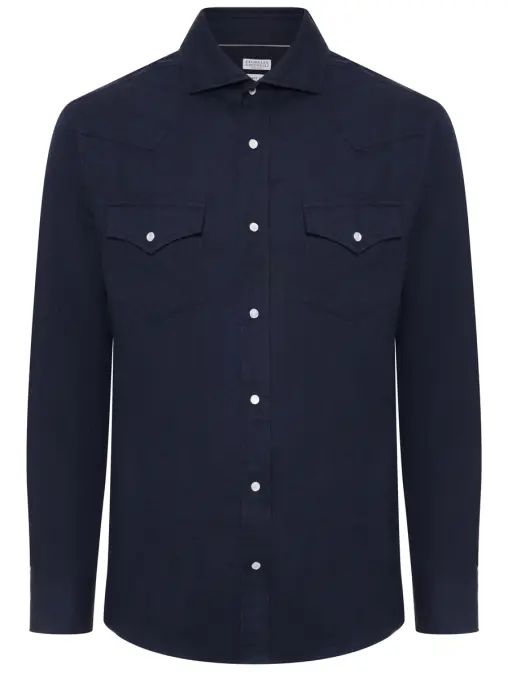 Рубашка Regular Fit из хлопка и лиоцелла BRUNELLO CUCINELLI