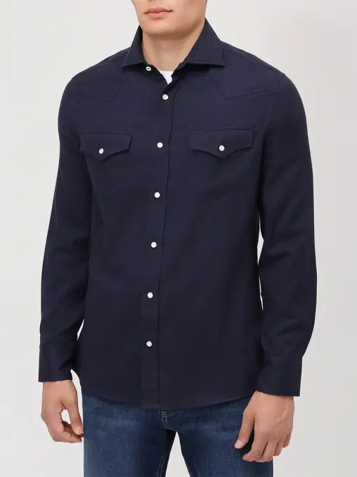 Рубашка Regular Fit из хлопка и лиоцелла BRUNELLO CUCINELLI