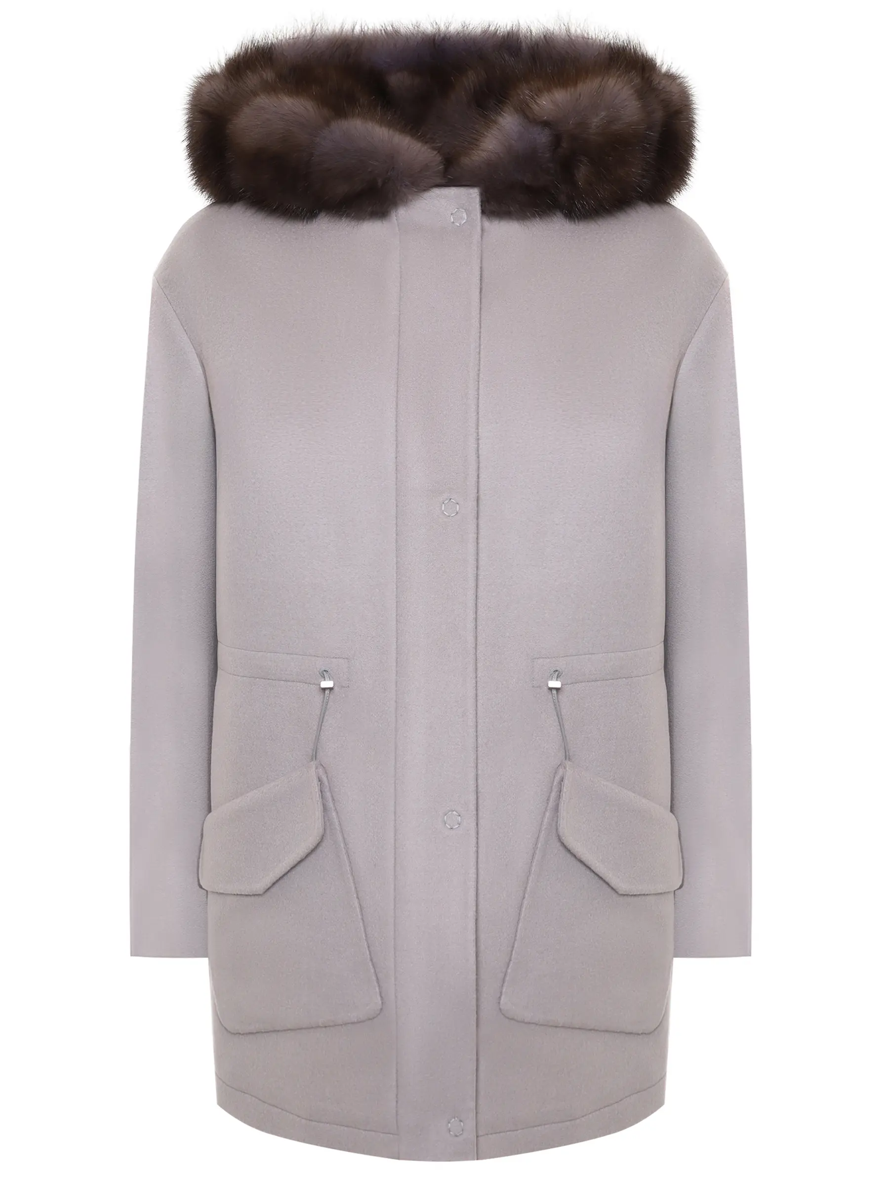 Парка из шерсти и кашемира на соболином меху