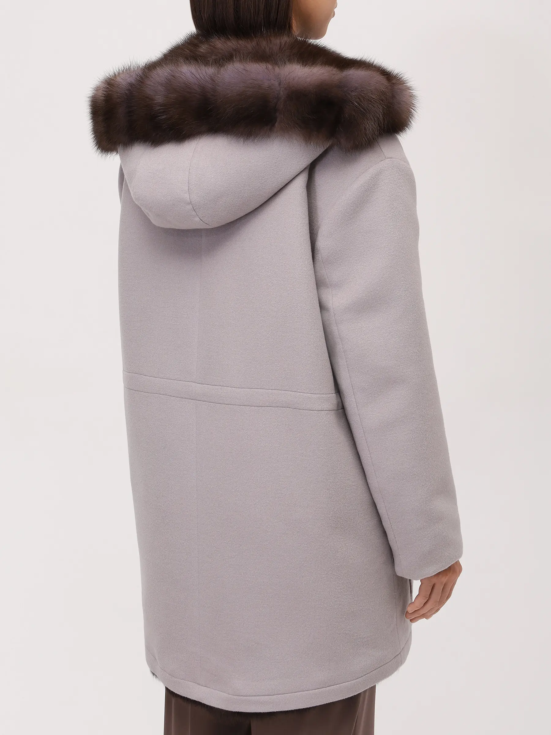 Парка из шерсти и кашемира на соболином меху