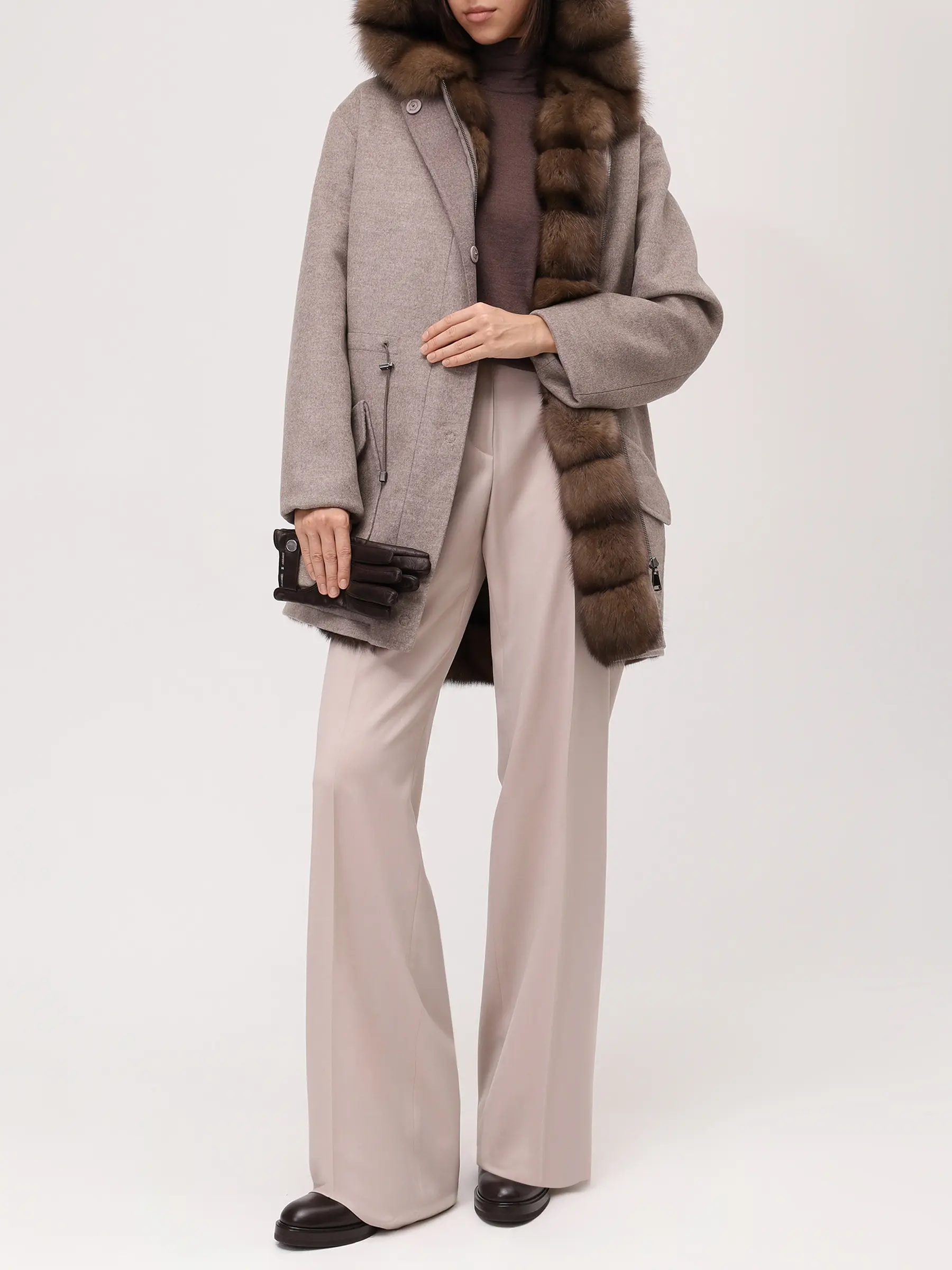 Парка из шерсти и кашемира на соболином меху