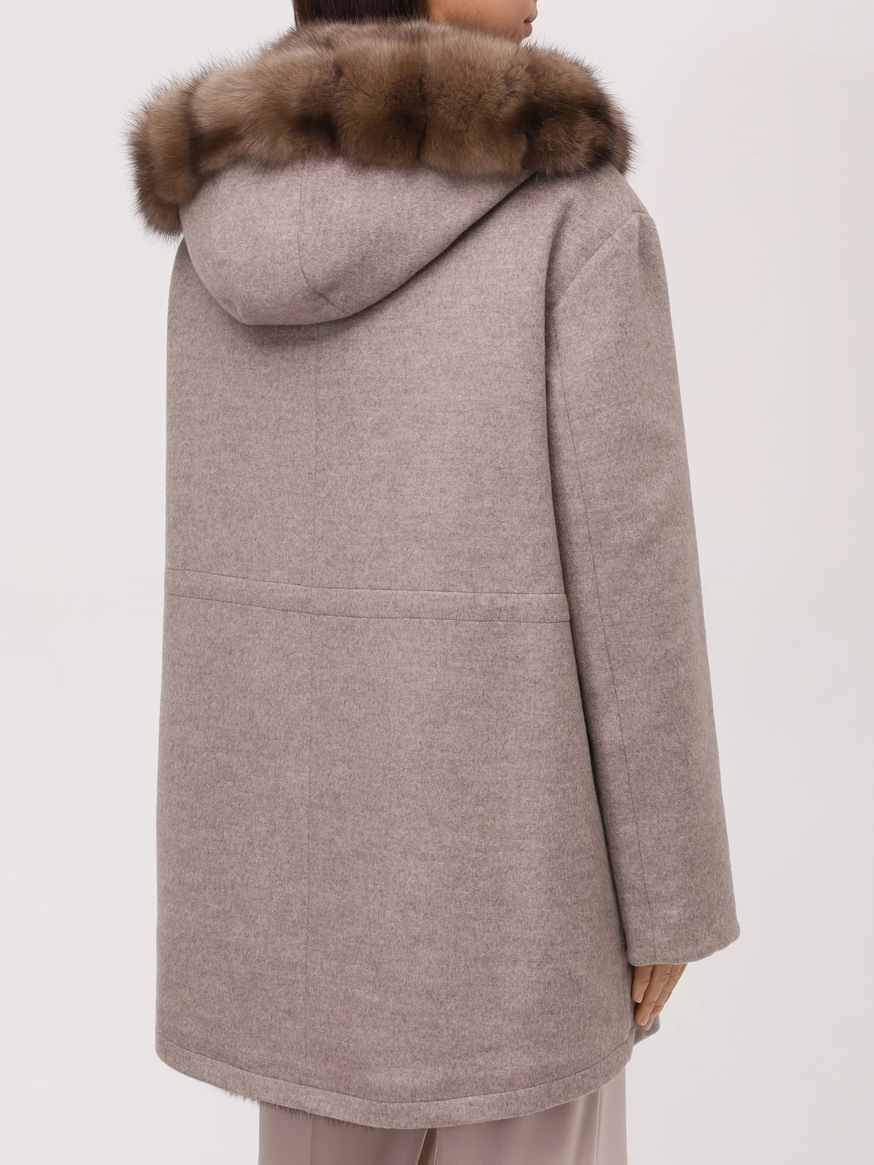 Парка из шерсти и кашемира на соболином меху