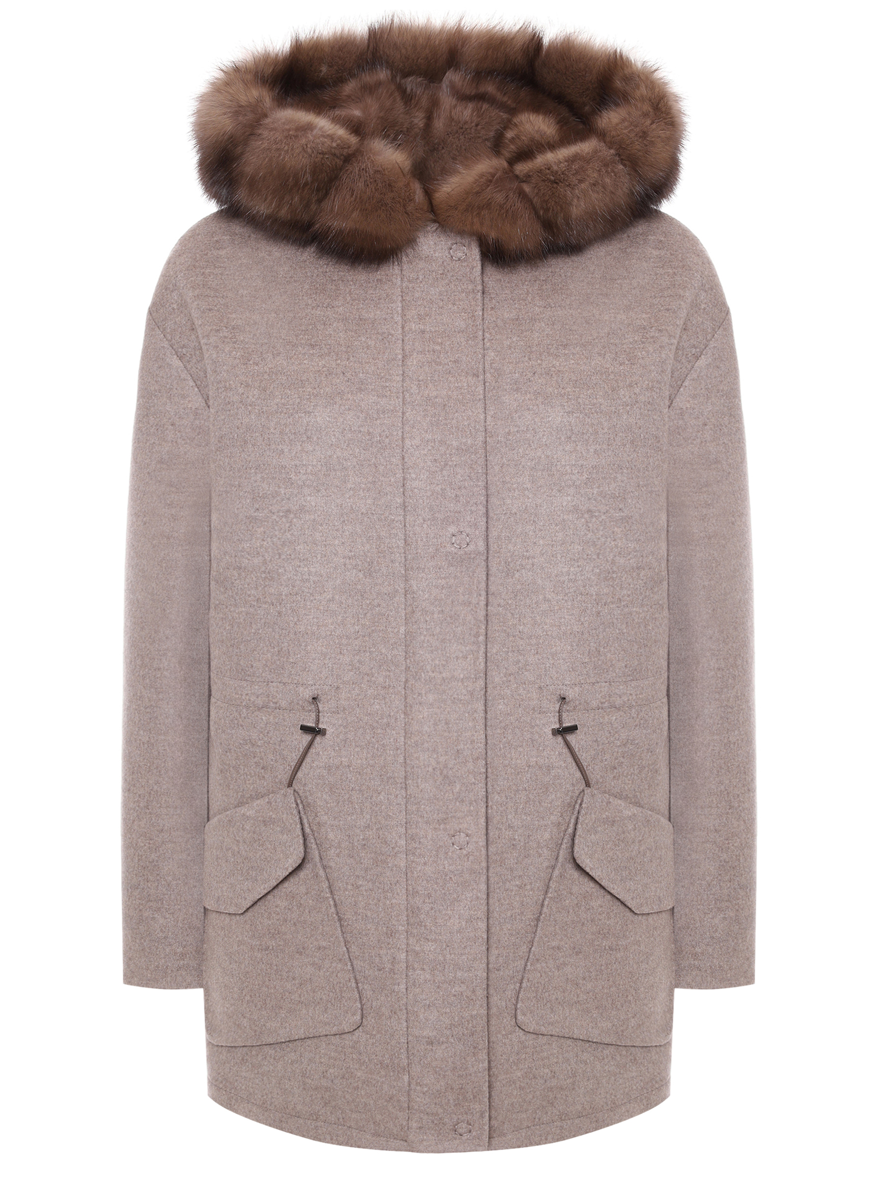 Парка из шерсти и кашемира на соболином меху