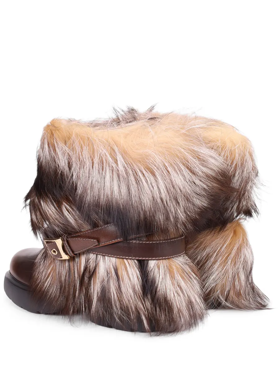 Полусапоги кожаные с мехом лисы